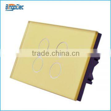 Glass panel 4gang golden color led control touch switch for 72*116MM