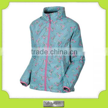 custom winter women's nylon water proof floral print jacket