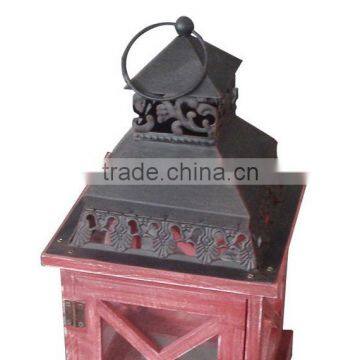Red Color Wood Lantern Cross Frame Iron Top photo-4