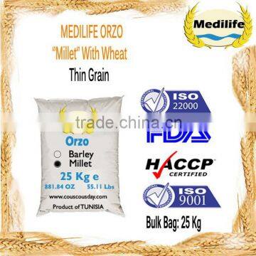 Healthy Mediterranean Orzo. High quality Millet. Orzo Thin Grain 100% Durum Wheat semolina flour. Orzo Millet Bulk Bag 25 Kg.