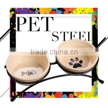 2016 new good quality cartoon pet ceramic bowl Tableware bowls of pet Double bowl pet products