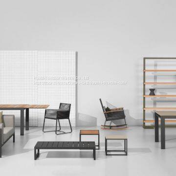 Outdoor Furniture Chair 1: Aluminum Frame+rope Weave+Taiwan Olifen 5cm Cushion+pillow+teak Wood Armrest photo-3