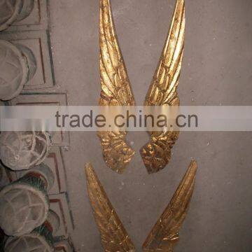 Antique Hand Carving Gold Wooden Dance Angel Wings photo-2