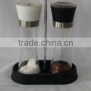 2 Pieces Clear Salt Pepper Grinder 2 in 1 Steel Glass With Metal Stand photo-2