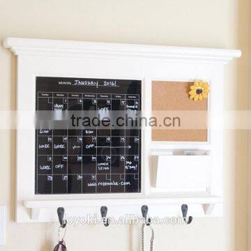 Home Decor Wood Wall Mounted Bulletin Board Entryway Chalk Board Mail Sorter Rack With Key Hooks and BlackBoard