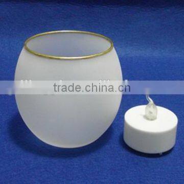 Craft Tealight Sand Blast Golden Edge Glass Cup Candle Holder photo-3