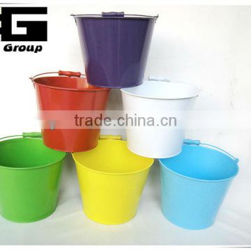 colourful metal flower pot flower planter with wood handle