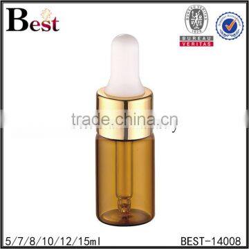 Cosmetic 5ml 10ml 12ml 15ml Amber Empty Essential Oil Bottle Perfume Glass Golden Aluminum Dropper Perfume Glass Bottle Factory photo-3