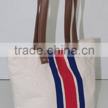 2015 Premium Cotton Canvas Bag With Leather Handle Women's Casual Cotton photo-2