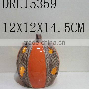 Dual color colorful pumpkin ceramic lantern LED decorations