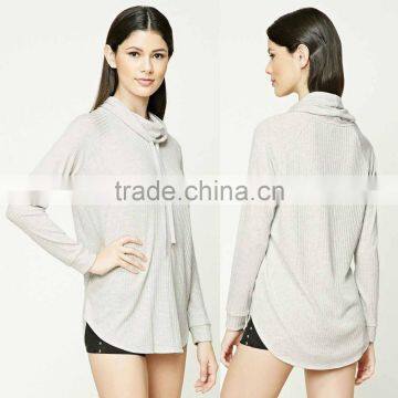 Bulk Wholesale Clothing 100% Cotton Lady Sweater Cowl-Neck Long Raglan Sleeves Ribbed Pullover French Terry Sweatshirt