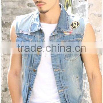 The Summer New Fashion Sleeveless Tank Top Denim Vest Waistcoat for Men photo-3