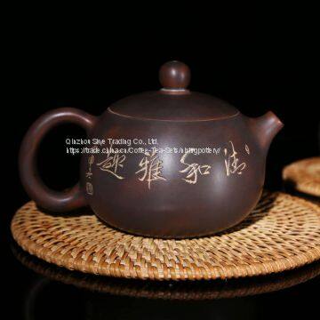 Chinese Nixing Lotus Flower Carving Xishi Pottery Tea Pot Pure Handmade Tea Ware photo-2