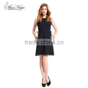 Maxnegio jacquard design metal stud casual dress