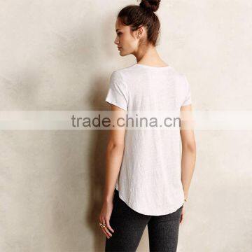Customized Made Cheap V-neck Short Sleeve Cotton Blank Pocket T-shirt in Different Color photo-2