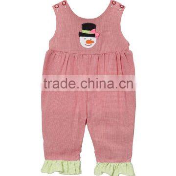 Red Gingham Appliqued Snowman Baby Girls Romper