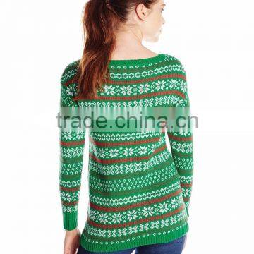 Women Green Sweater Red Sequin Pattern Christmas Jumpers photo-2