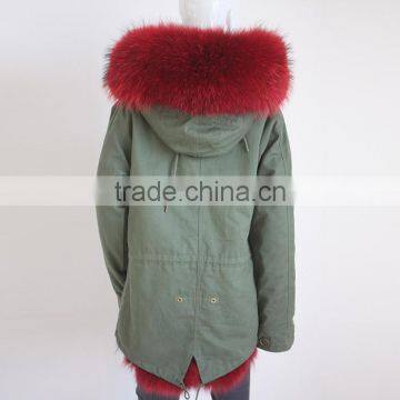 Myfur Newest Factory Price Cotton Army Green Fur Parka Jacket With Real Fox Fur Lining photo-5