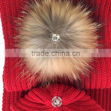 Myfur Popular Warm Crochet Scarf Real Raccoon Fur Pom Pom Crochet Scarf photo-3