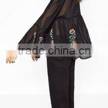 Runwaylover EY2375B 2017 Fashion Women Flare Sleeve Chiffon Embroidery Blouse photo-2