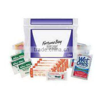 USA Made Outdoor Kit - has sunscreen packet, antibacterial wipes, Blistex packet, bandages and comes with your logo