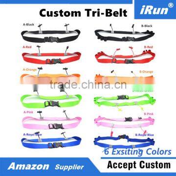 Customized Non-Slip Triathlon Race Number Belt with 6 Gel Loops - Keep In Place - Manufacturer Accept Custom