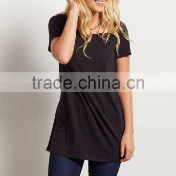 High Quality Cotton&rayon Solid Black Short Sleeve Fashion Maternity Top