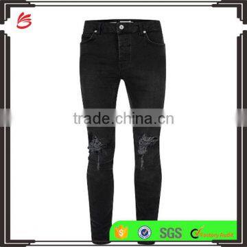 Black man jean fahsion skinny jean Men's Ripped Skinny Fit Jeans