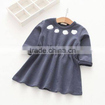 Wholesale Long Sleeve Solid Color Girls Cotton One Piece Dress photo-3