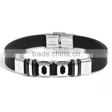 Silver Tone Black Pattern 304 Stainless Steel Silicone Barcelet Hot Sellers Importer photo-2