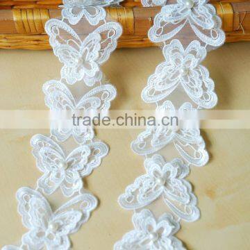 Handmade Craft Garment Accessories Sewing Beaded Organza White Butterfly Venice Lace Applique Patch