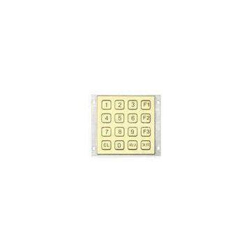 Golden Dustproof Stainless Steel 4 x 4 Keypad / 16 Button Keypad For ATM