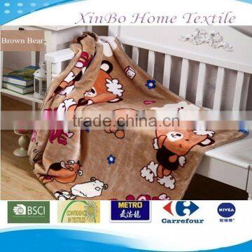 Hot Sale Brown Bear Printed Cartoon Flannel Fleece Baby Blanket/Baby Stroller Blanket