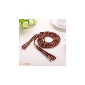 Women Braided Thin Belt With Tassel