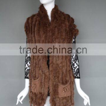 Elegant Women Fur Gilet Rabbit Fur Knitted Vest With Pockets And Tassels In Winter