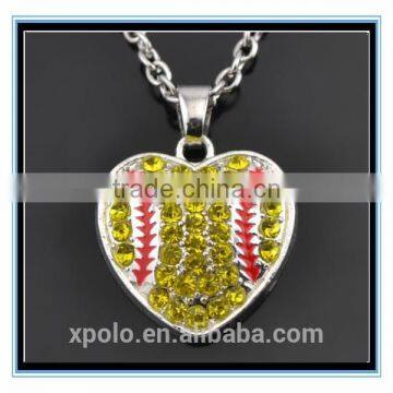 XP-MP-099335 FACTORY PRICE Wholesale Softball Pendant Shape Crystal Rhinestone Heart Pendant Necklace photo-2