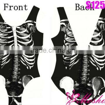 Wholesale Bone Printed Sexy Womens European Skinny Ribs Black Swimsuit One Piece Digital Print Backless Wetsuit