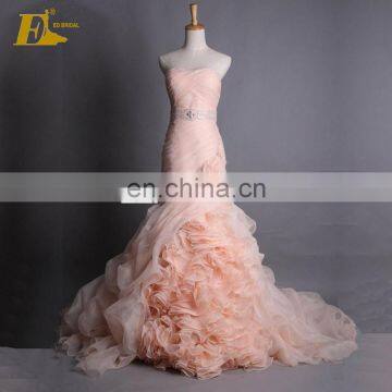 Sexy Real Sample Sleeveless Heavy Ruffles Beads Sheath Organza Evening Dress