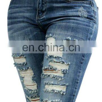 2016 Baiyimo Women Casual Fashion Plus Size Ripped Denim Jeans