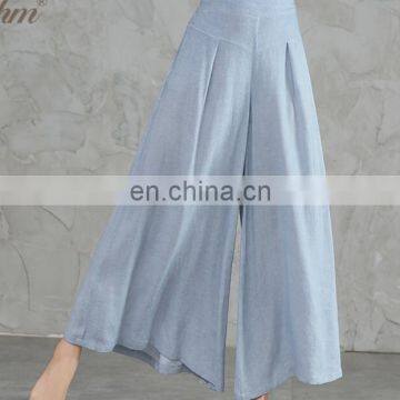 Women Cotton pants sky blue Wide leg high waist pants for women