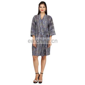 Indian Handmade 100% Cotton Womens Nightwear Kimono Dressing Gown Bath Robe Wedding Robe