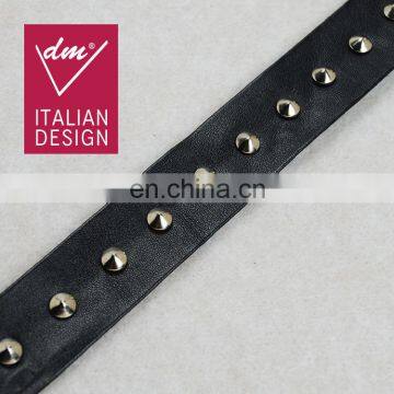 Fashion punk style pu leather beaded rivet lace trim