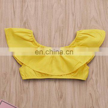 2019 Cotton Infant off Shoulder Yellow Top + Girls Floral Bee Print Rompers Set Infant Romper 2Pcs/Set photo-3