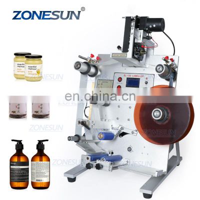 ZONESUN SL-130 Wine Double Side Sticker Round Water Semi Automatic Digital Bottle Labeling Printing Machine For Plastic Bottle