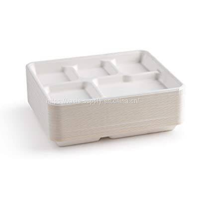 Sugarcane bagasse pulp plates 5 compartments food dinnerware