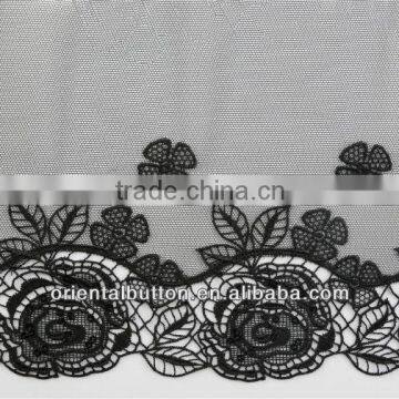 Black color embroidery lace trimming for vest