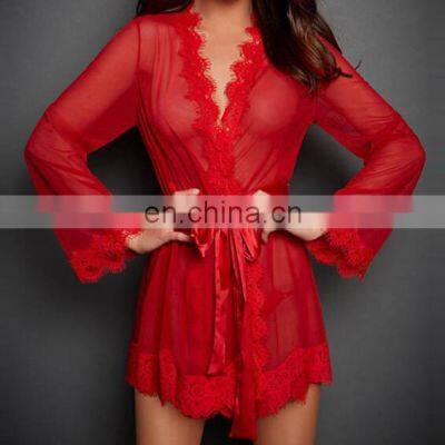 Wholesale Hot Selling Lace Plus Size Women's Sleepwear Set Romantic Sexy Transparent Ladies Underwear Lingerie Women Pajama Sets photo-3