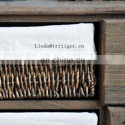 Antique Wood Carved Cane Cabinet Furniture Chest of Wicker Plastic Weave Drawers photo-3