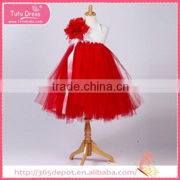 Red high waist princess midi dress with big 3D blossom gauze dress halloween costume                        
                                                                                Supplier's Choice