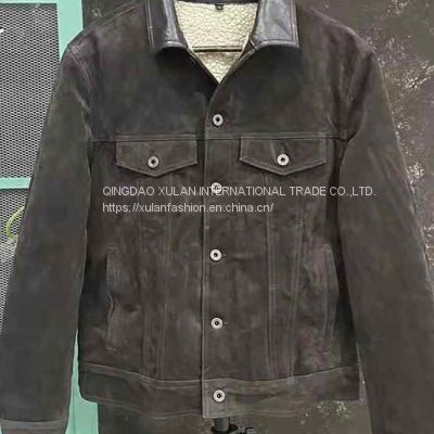 Men's genuine suede leather jeans jacket